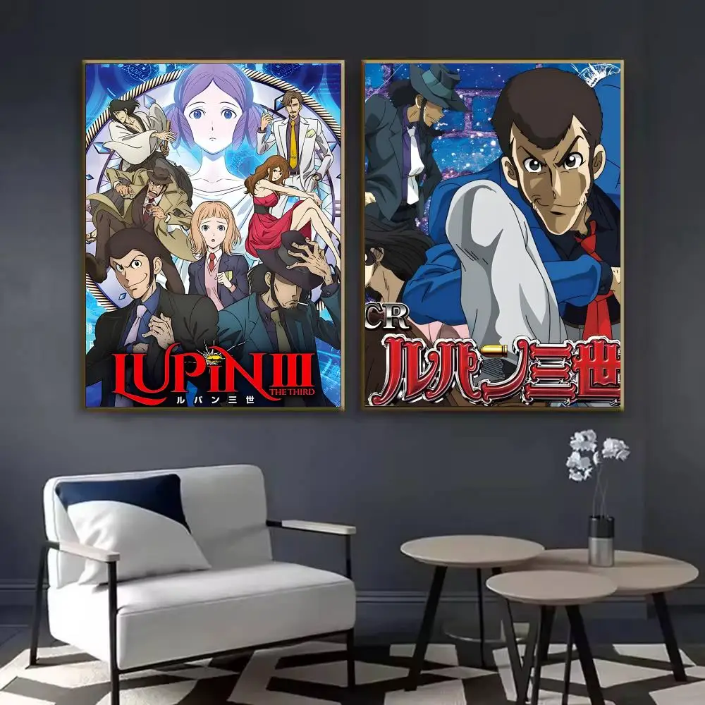 Anime L-Lupin The Third Poster Waterproof Sticky Wall Art Print For Bedroom Living Room Hallway Bar Home Decor