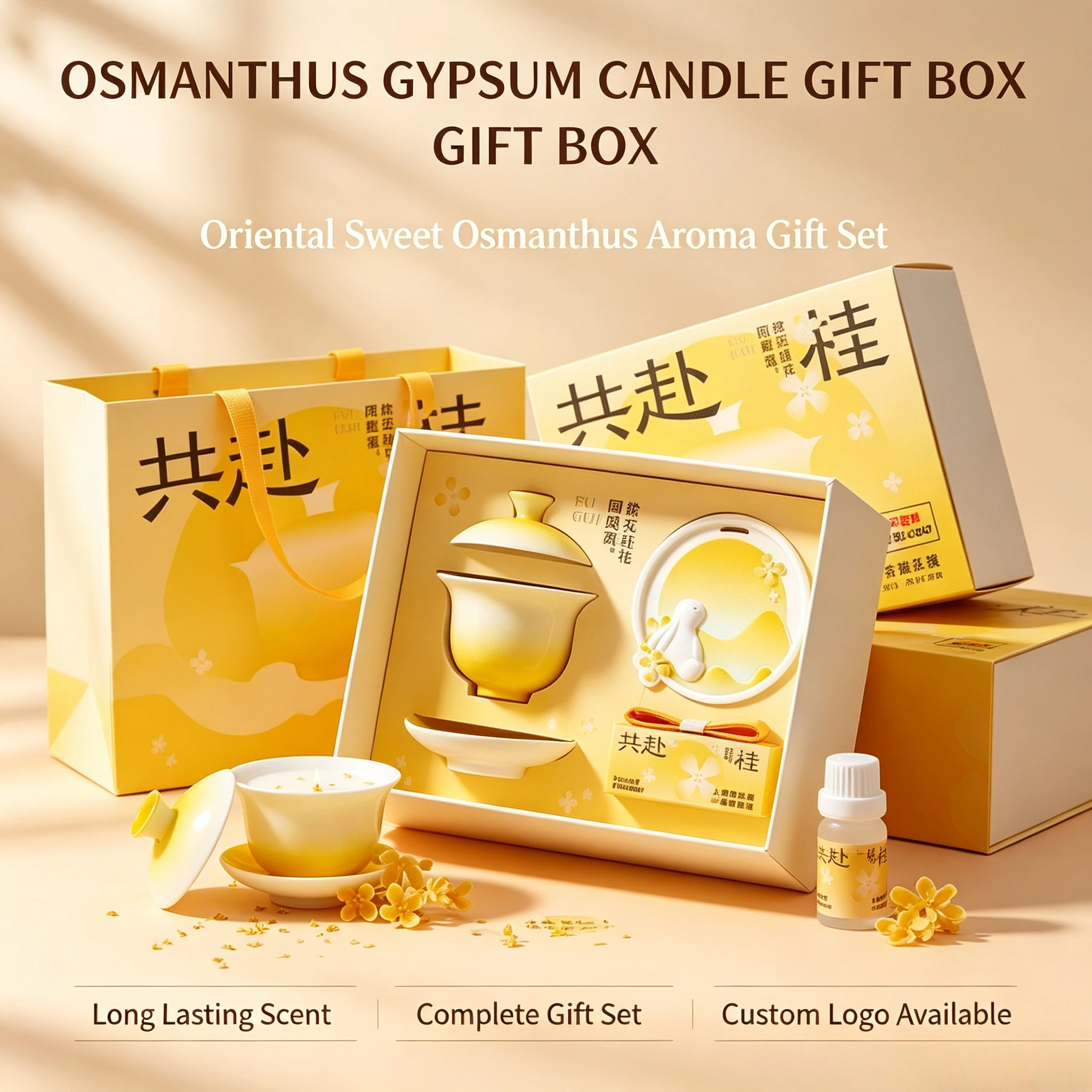 xmsj Osmanthus Gypsum Scented Candle Complete Gift Set with Gift Box & Portable Handbag 120-180 Days Long Lasting