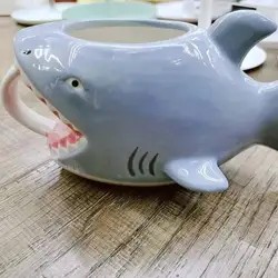 New Creative Shark Coffee Cup Blue Ceramics Mug Cup Handle Cartoon Mug Cute Kids Cups Party Deco Coffee Mugs Funny Novelty Gifts