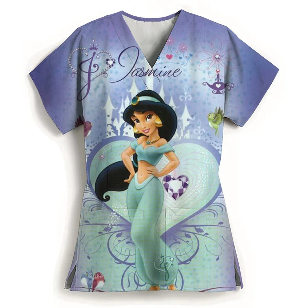 

Women's V Neck Nurse Uniform T-Shirt Pocket S-3XL Disney Princess T-shirts Woman Summer 2024 Kawaii Y2k Cheap Tops Clothing 2024