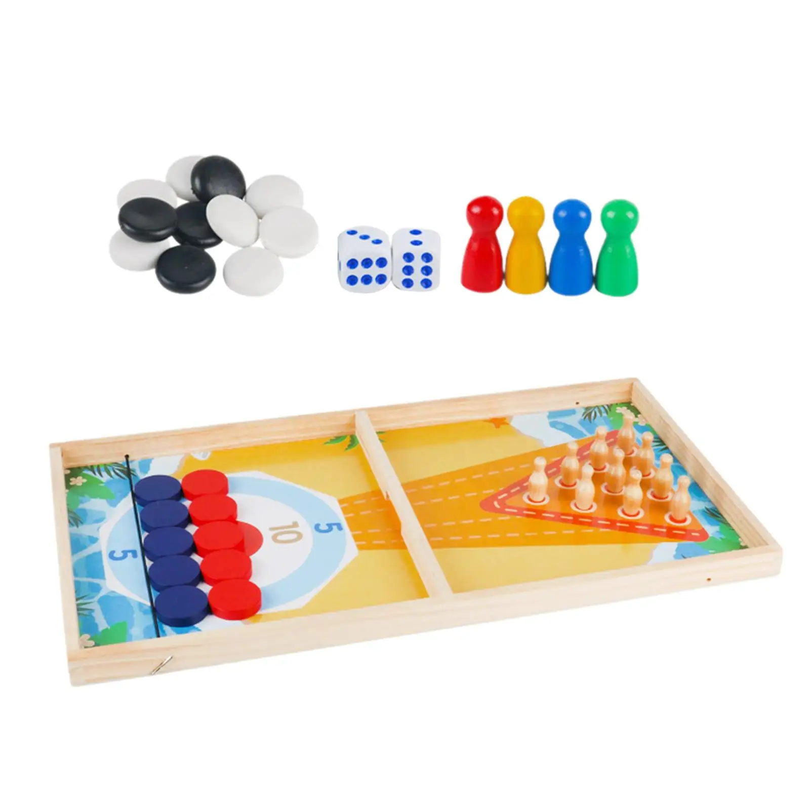 Wooden Fast Puck Game Board Game Parent Child Interaction Multifunctional Family Game 5 in 1 for Boys Girls Friends Families