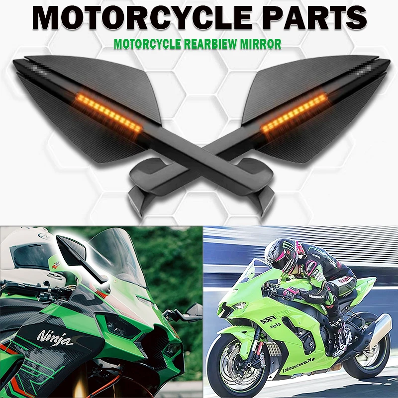 

New Motorcycle CNC Rearview Mirrors With Turn Signals LED For Kawasaki Ninja 400 NINJA 650 ZX6R ZX-6R ZX10R ZX 10R Accessories