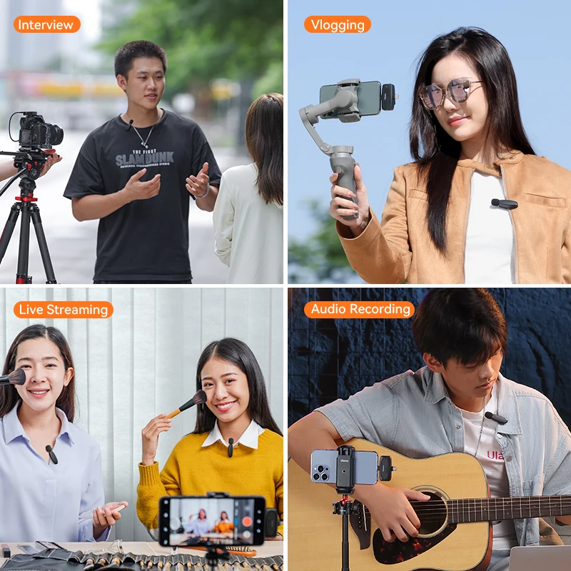 Ulanzi ไมโครโฟนลาวาเลียร์ไร้สาย3 in 1, V6 2.4G พอร์ตไลท์นิ่ง Type-C 3.5มม. สำหรับกล้องแล็ปท็อป iPhone 15 Android