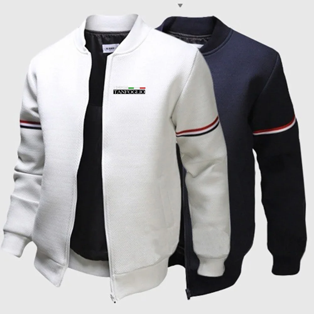 Tanfoglio neue Männer Frühling Herbst gedruckt lässig einfarbig schlanke Flieger jacke Reiß verschluss exquisites Design Mantel Rundhals mantel