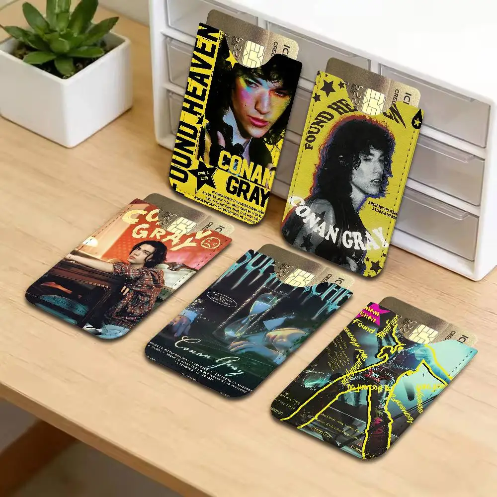 Pop Singer C-Conan G-Gray PU Leather Cardholder Ultra Slim Credit ID Card Organizer Lightweight Business Card Holder
