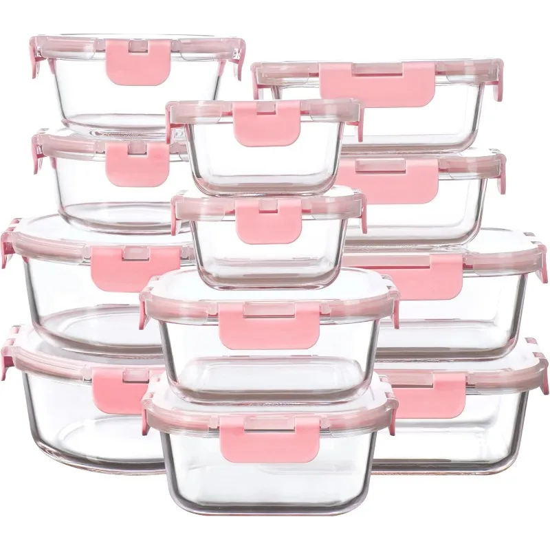 12 Pack Glass Storage Containers with Lids, Leak-Proof Meal Prep Containers, Dishwasher/Microwave/Oven/Freezer