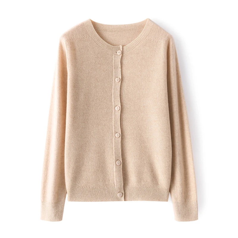 100% Wool Ladies Knit Sweater Jacket Autumn/Winter Soft And Delicate Fashion Seamless Pure Round Neck Chic Quality Cardigan