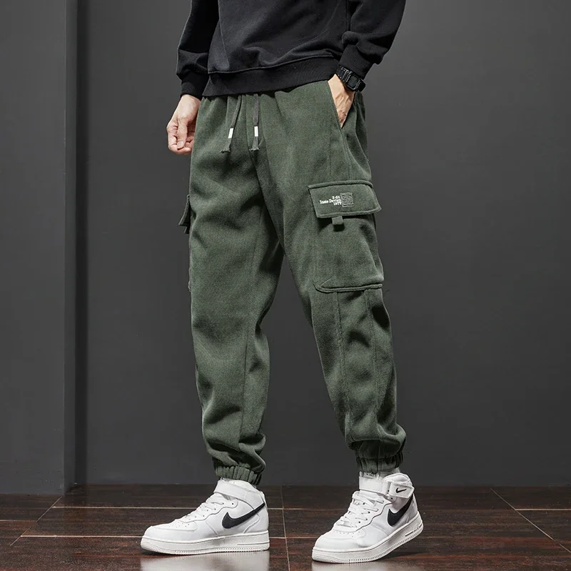 

Winter Men's Fleece Warm Cargo Corduroy Pants Jogging Sweatpants Work Korean Pants Loose Harem Casual Trouser for Men