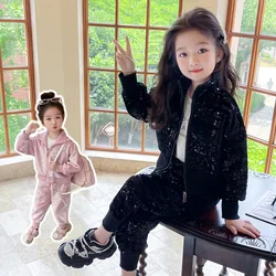 Korean Childrens Clothing Set 2024 Spring Autumn New Casual Cardigan Jacket Pants Fashion Two-piece Set Trend