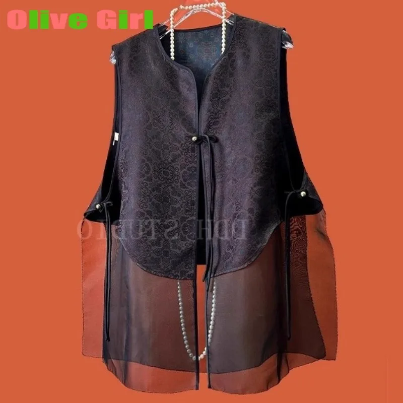 

Шелковый парчовый лоскутный жилет из органзы в стиле ретро с кисточками и пряжкой, дизайн Sense, женский жилет, элитная элегантная одежда для девочек 2025