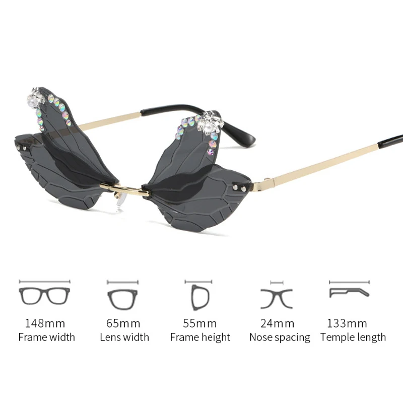 Female Diamond Butterfly Sunglasses Terndy Luxury Design Dragonfly Sun Glasses Men Women Outdoor Sunproof UV Shades Eyewear