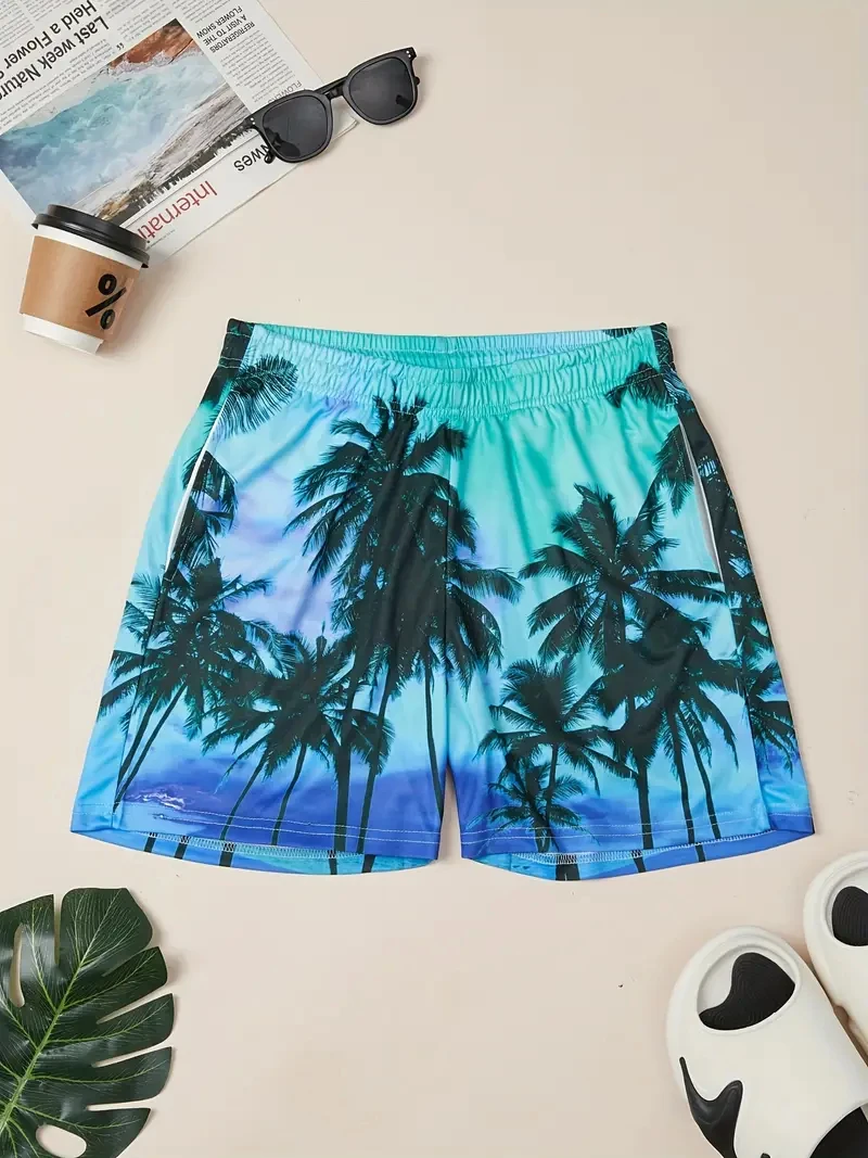 

Coconut Tree Graphic Mens Swimwear Shorts Fashion Summer Beach Vacation 3D Printed Short Pants Loose Streetwear Beach Shorts