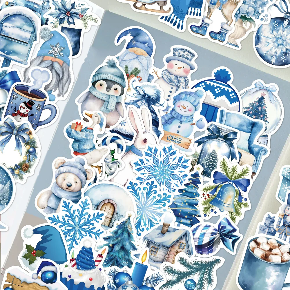 50/100 шт. синие зимние наклейки для скрапбукинга, ноутбука, граффити, комната, общественный дневник Y2k, модный телефон, забавная рождественская наклейка