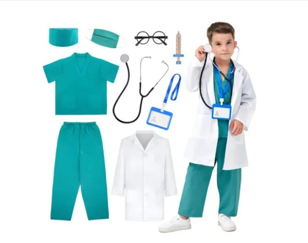 

Kids Doctor Costume Set Children Lab Coat Nurse Uniform for Pretend Play Career Role Cosplay