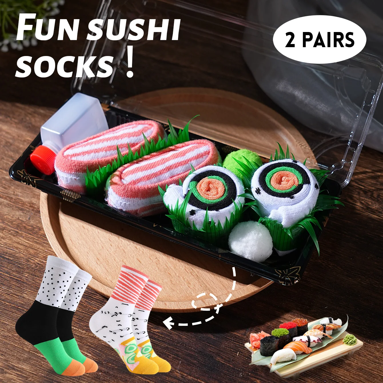 2 pairs of unisex mid-calf socks in a novelty and interesting salmon-themed gift box, creative socks with a fashionable and trendy style, comfortable and breathable, suitable for parties, casual wear, Valentine's Day, Halloween, birthdays, Christmas, New Year, Thanksgiving, autumn and winter, all-season styles, creative gift box