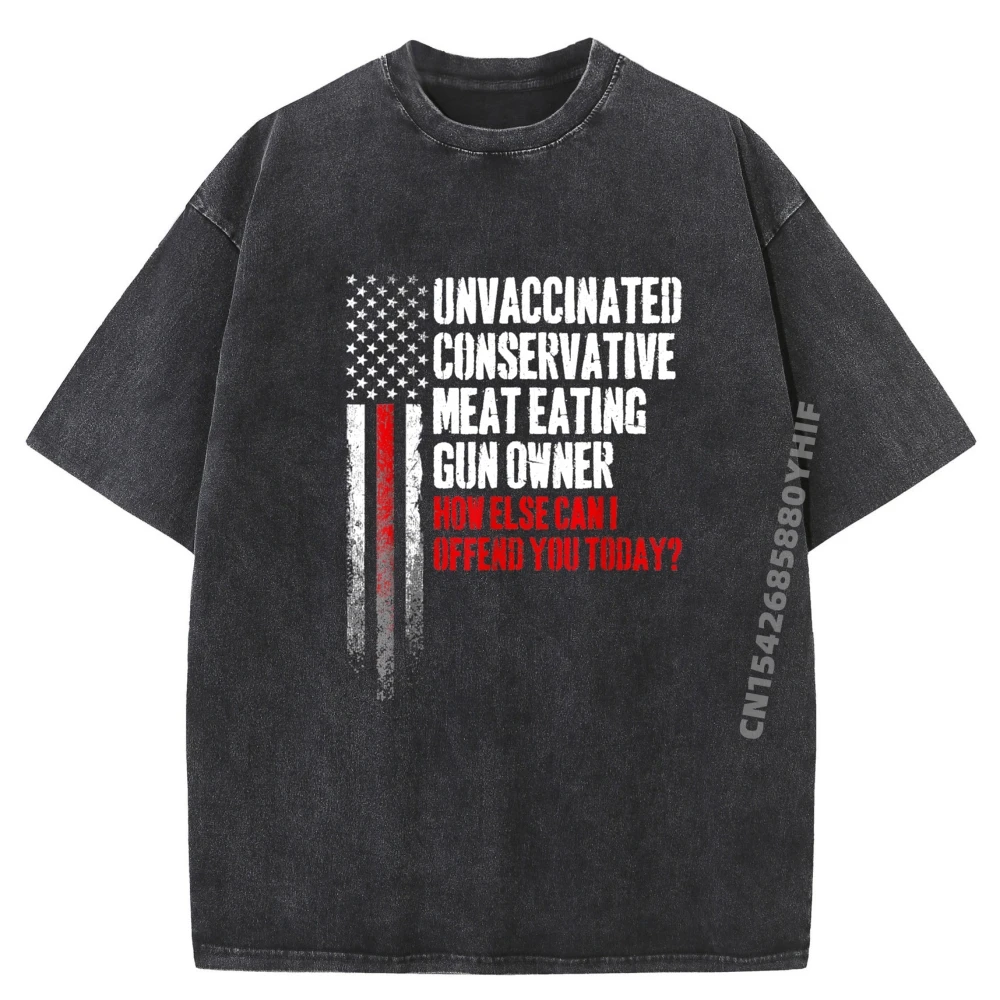 

Men Tops Tees Graphic T-shirts Men Family Unvaccinated Conservative Meat Eating Gun Tops Printed Washed Shirts