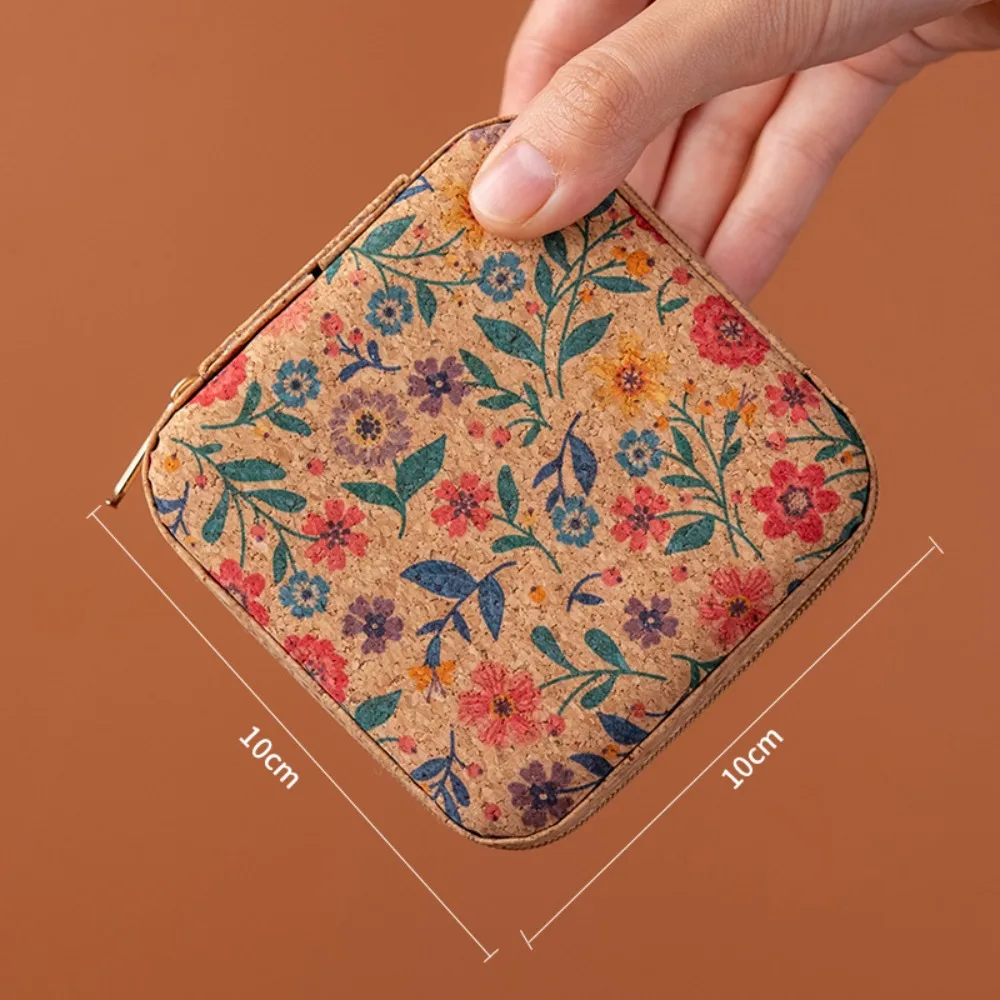 Kurkhout Sieraden Opbergdoos Vierkante vorm met Rits Cosmetische Houder Dubbele Doos Bedrukte Ketting Vitrine Reisbenodigdheden