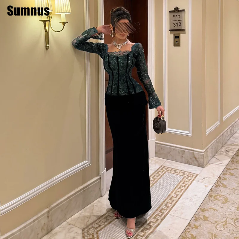 Sumnus moderne sirène robe de bal dentelle paillettes col carré cheville longueur robe de soirée Gala فساتmaveraPersonalizzato
