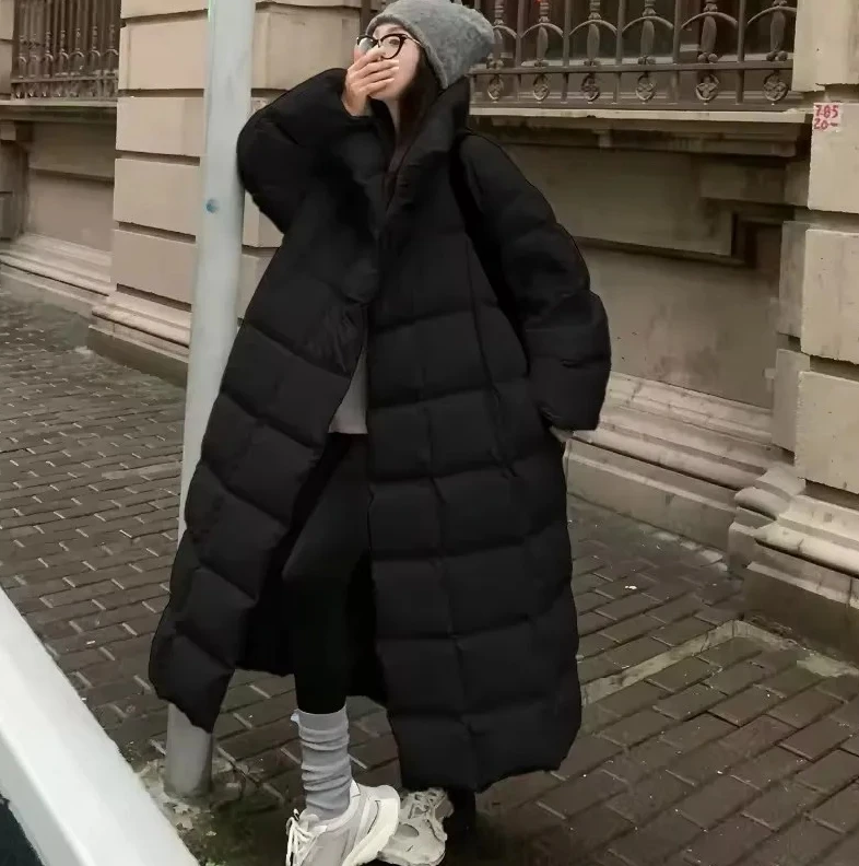 Manteau Parka Long pour femmes, veste coréenne surdimensionnée à col montant, vêtements d'extérieur rembourrés en coton épais et chaud coupe-vent, hiver 2025