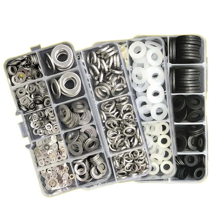 

9 kind 304 Stainless Steel Washer Set: Flat/Spring/Nylon/Waterproof & Anti-Rust Washers, 2-10mm, Multi-Scene Use