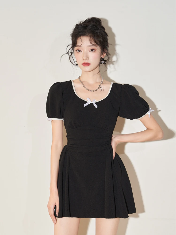 

Bla Piece Swimsuit Women's Simple Sexy Bal Conservative Belly Covering Hot Spring Swimming Costume Knot