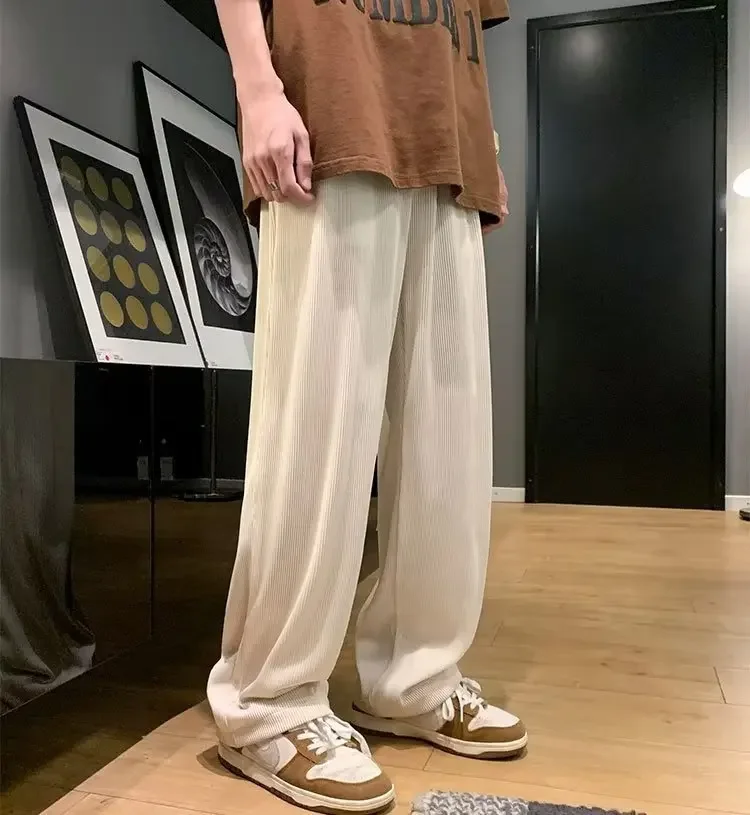 Ulzzang Solid Color Casual Pants Men's Straight-Leg Sweatpants Autumn New Loose-Fit Versatile Unique Wide-Leg Long Pants