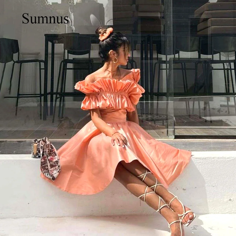 

Nude Pink Off the Shoulder Prom Dresses Ruched Satin Back Lace Up A Line Birthday Dress Girl Short Party Gown Robe de Bal