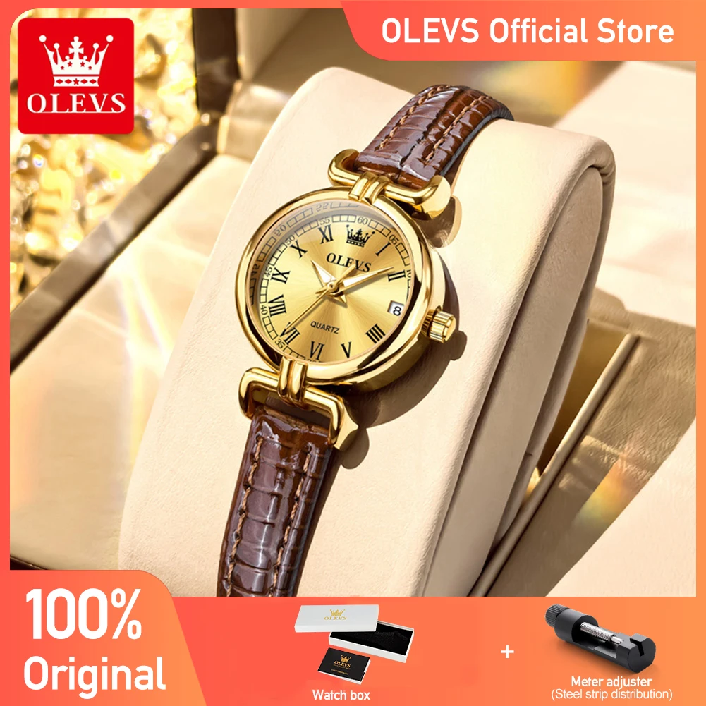 

OLEVS 5645, новые женские часы, кварцевые часы с кожаным ремешком, водонепроницаемые светящиеся часы для женщин, простые модные оригинальные часы Reloj