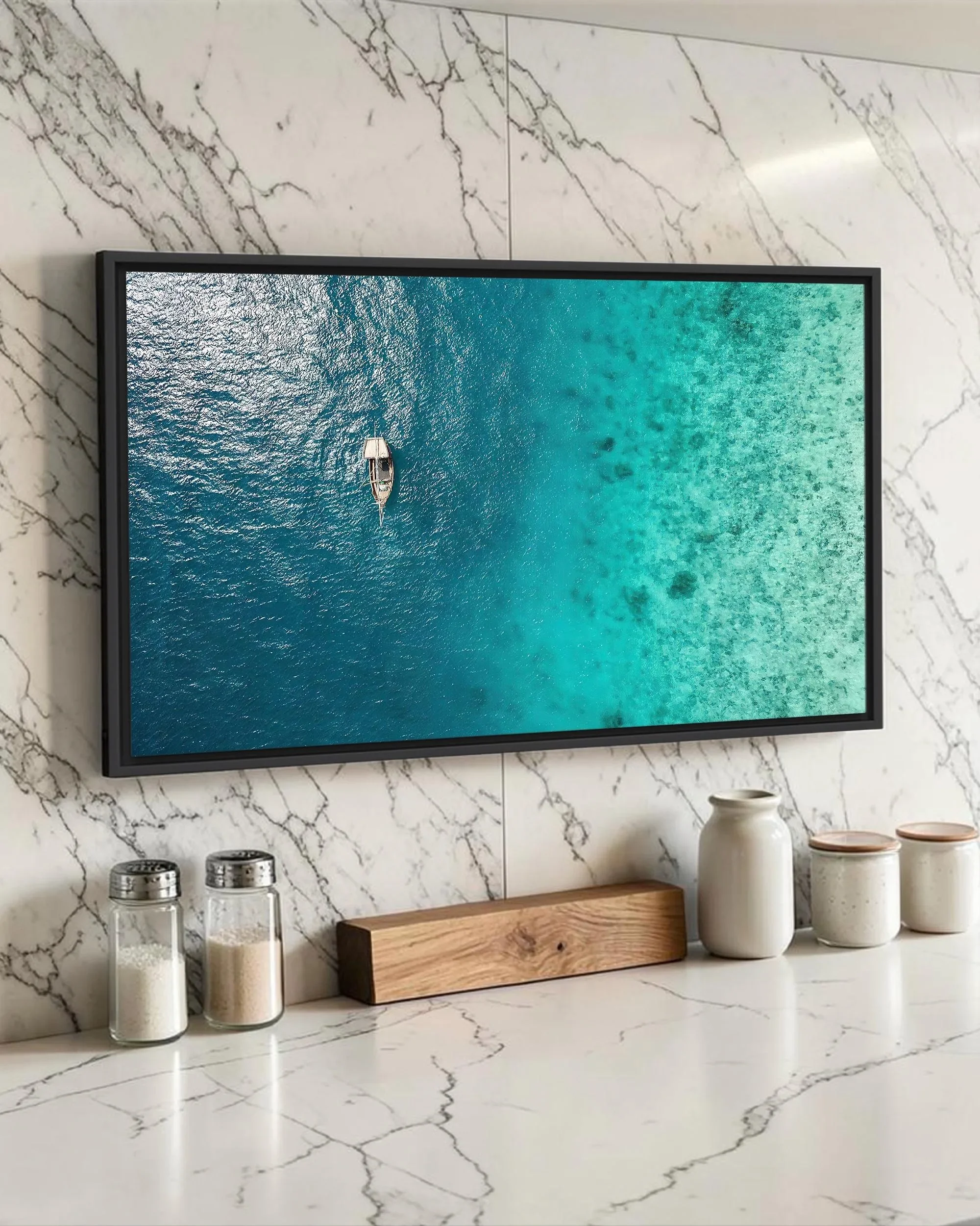 Minimalist Teal Nature Scenery Wall Art Prints Zen Stacked Stone Moon Sea Wave Marble Fluid Art Canvas Painting Spa Home Decor