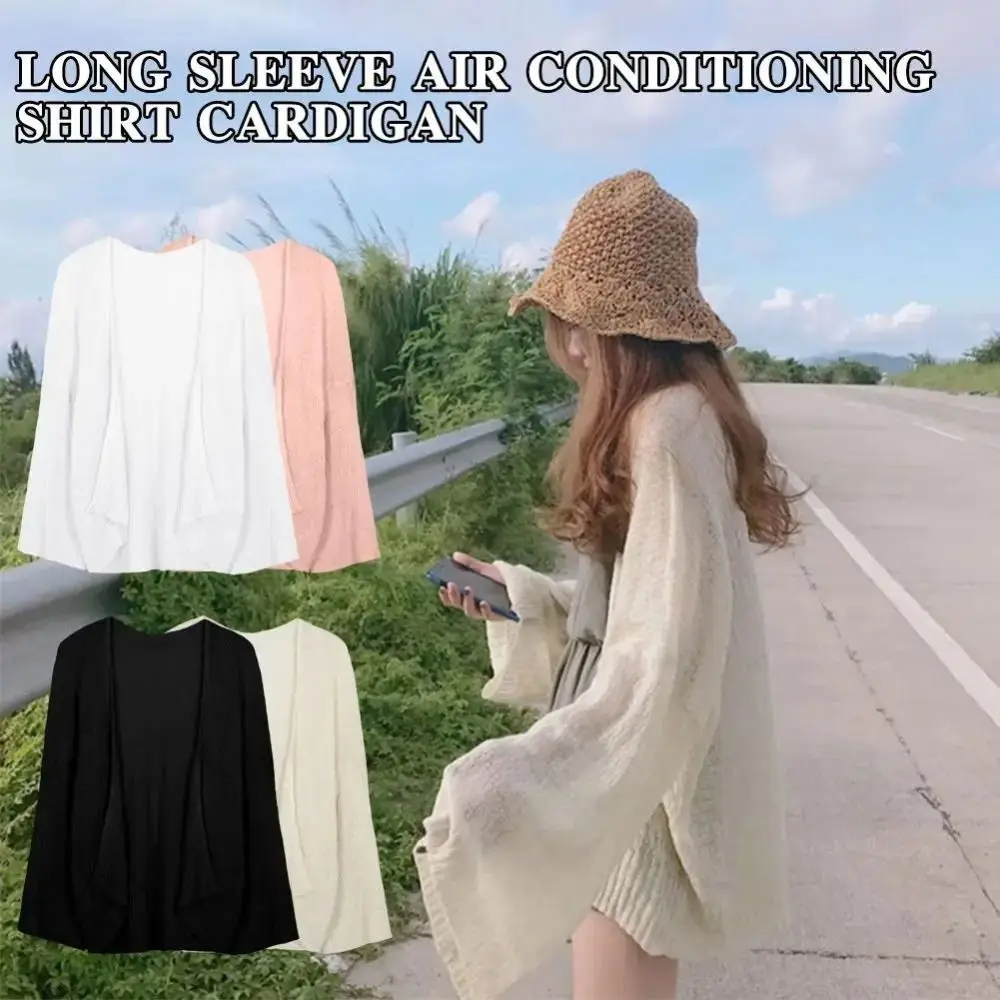 Summer Knitted Cardigan Sunscreen Cardigan Loose Hollow Air-conditioned Cardigan Soild Long-sleeved Shirt Cropped