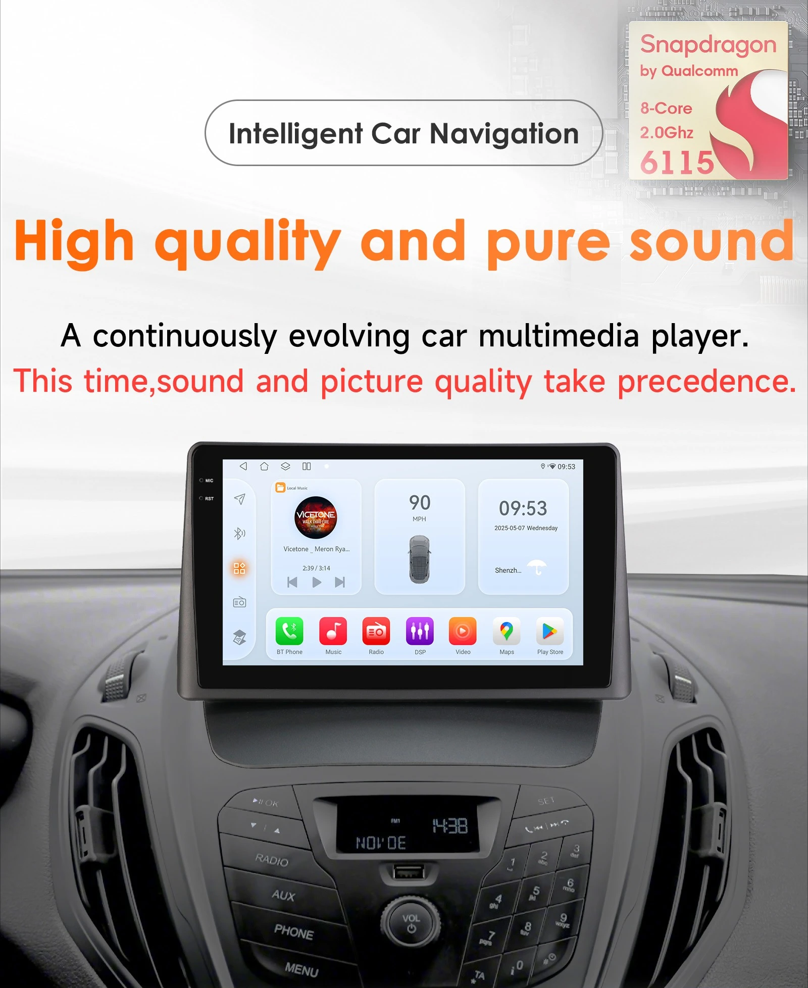Autoradio Android 8 Core per Ford Transit Tourneo Courier 2013-2021, Carplay Wireless, Schermo 6115, GPS Multimediale per Auto, Telecamera 360°
