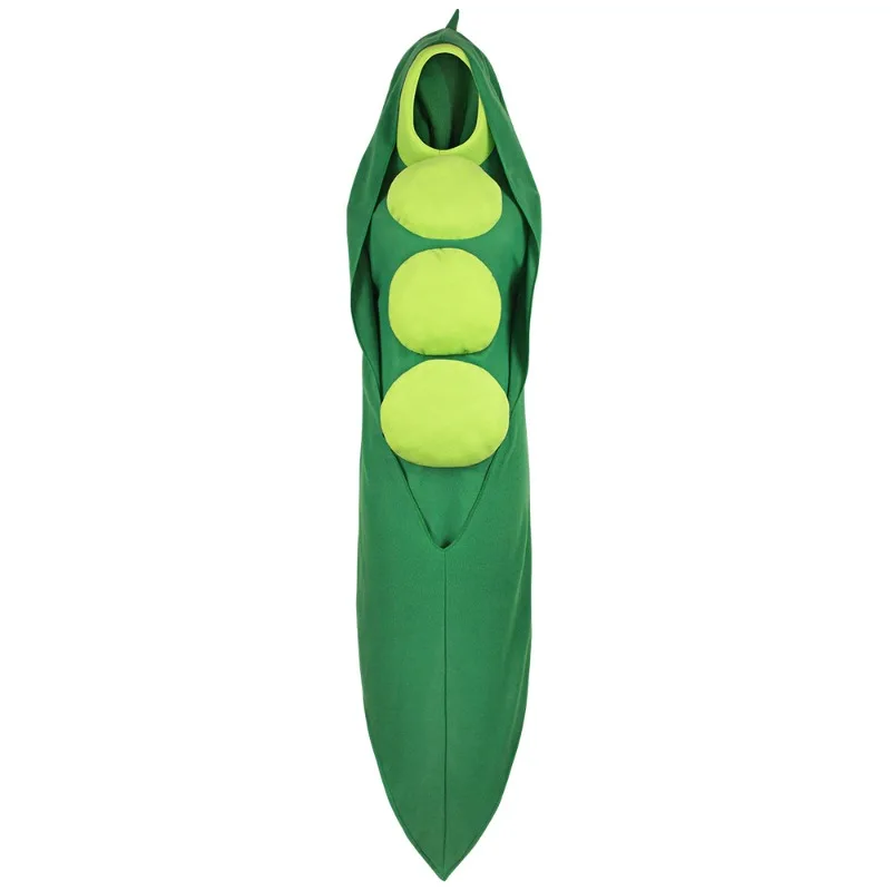 Adult Funny Green Pea Pod Costume Hooded Jumpsuit Plush Vegetable Mascot Halloween Party Stage Performance Cosplay Outfit