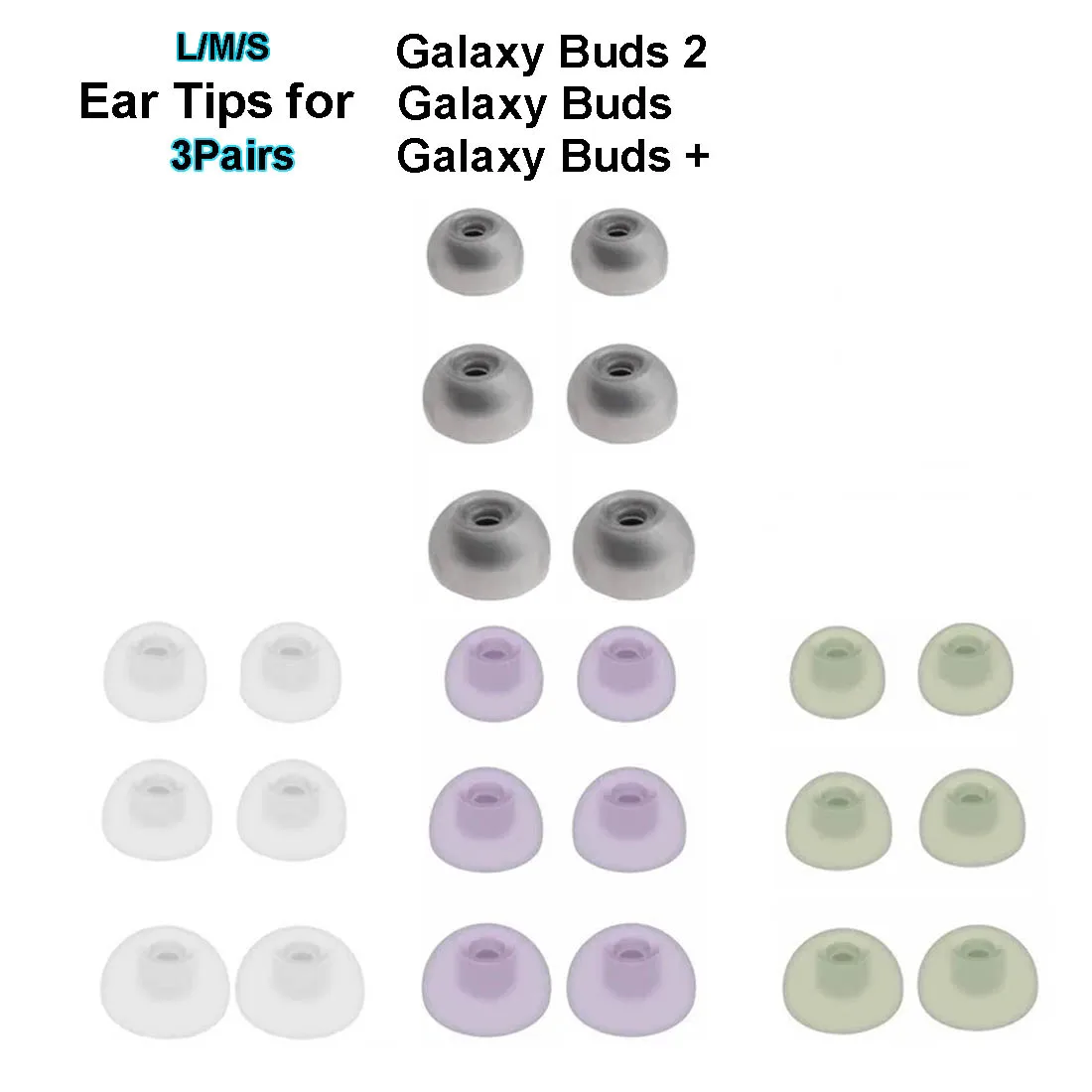 3Pairs Soft Silicone Ear Tips for Samsung Galaxy Buds 2 / Buds Plus / Galaxy Buds Earbuds Headphones Eartip Accessories L M S