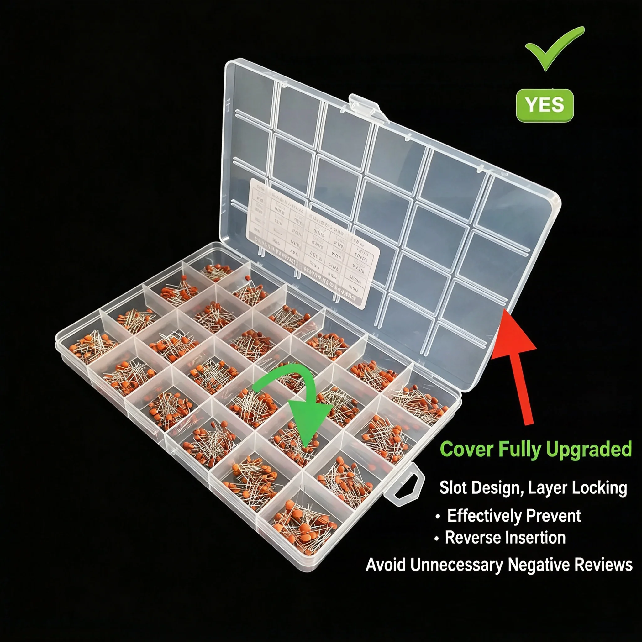 24 Types Ceramic Disc Capacitors Set 2PF to 100NF, 40 Pieces Per Value, Total 960pcs Assorted Capacitor Box Electronic Component