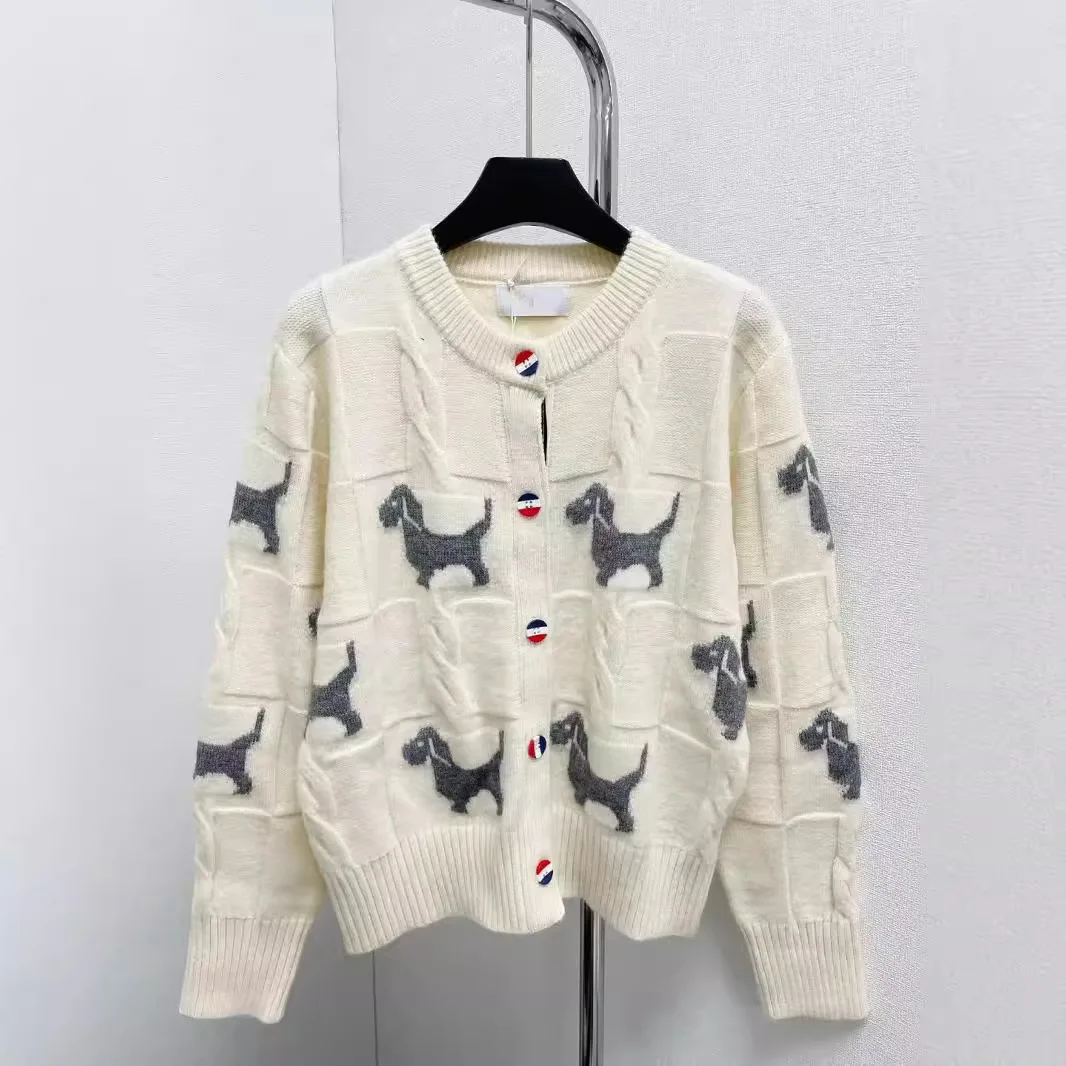 TB Little Dog jacquard Cardigan 2024 fall new wool knit preppy look to match everything  pullover