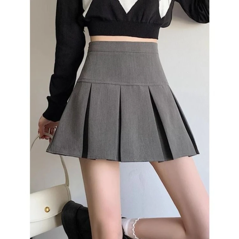 Y2K Vintage High Waist Pleated Skirt Women College Style Uniforms Safety Pants Mini Skirts Woman Korean Street Slim A-Line Skirt