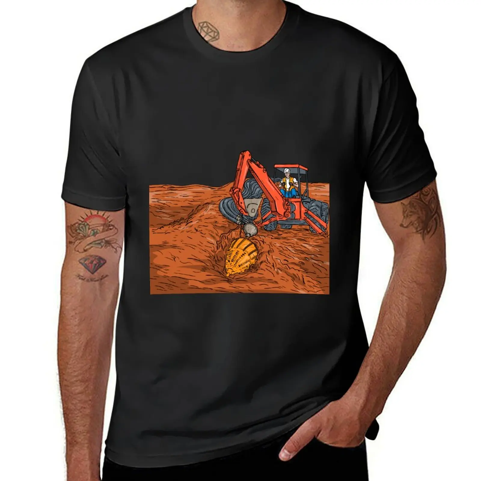 Mechanical Digger Laying Drill Bit for Directional Boring with Attached Empty Service Conduits Drawing T-Shirt