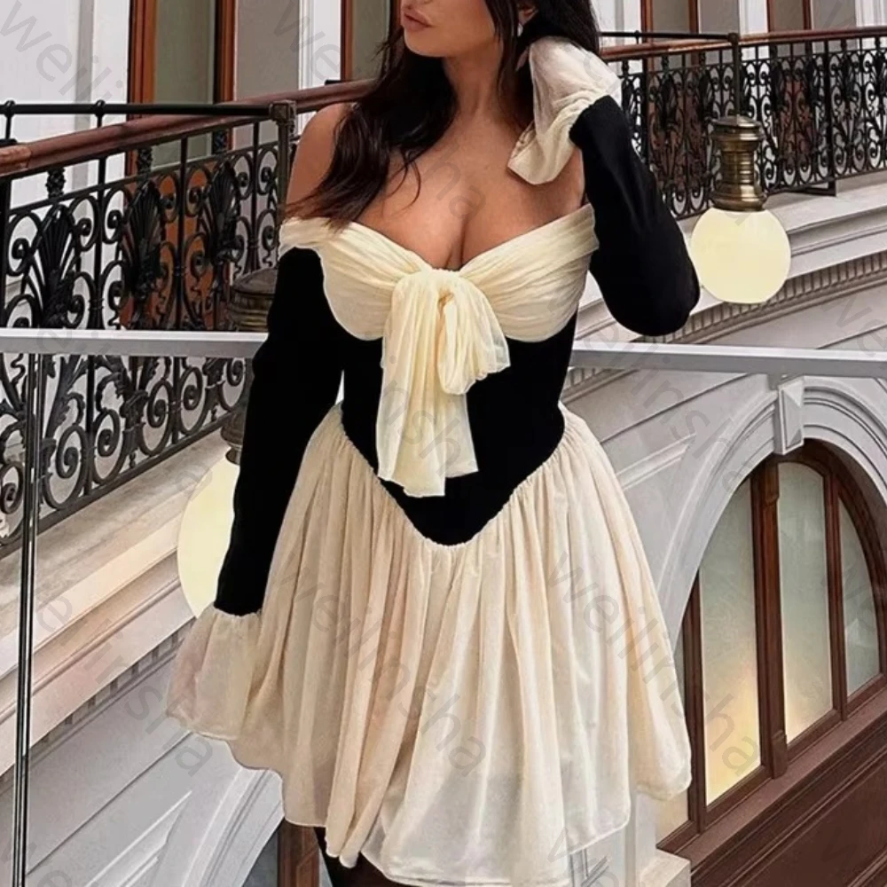 Maßgeschneiderte schulterfreie Cocktailkleider mit langen Ärmeln, elegantes Promi-Kleid, exquisite, hochwertige Abschlussball-Party-Kleider für Frauen