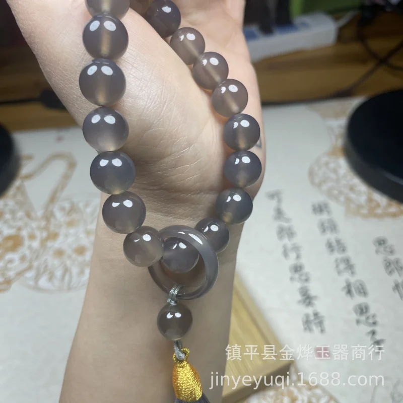 Agate Handheld 14Mm Gray Chalcedony Women'S Soft Wrap Finger Ring Ethnic Style Jewelry