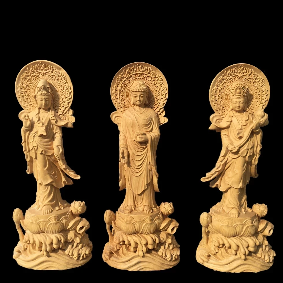 Patung Kayu Kayu Asli Patung Kayu Buddha Guanyin Figur Patung Feng Shui Dekorasi Rumah Koleksi Ruyi