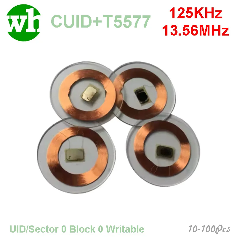5-100Pcs Dual Chip RFID Sticker 13.56Mhz 1K CUID and T5577 125 KHz ID Card Readable Writable Rewrite for Copy Clone Backup