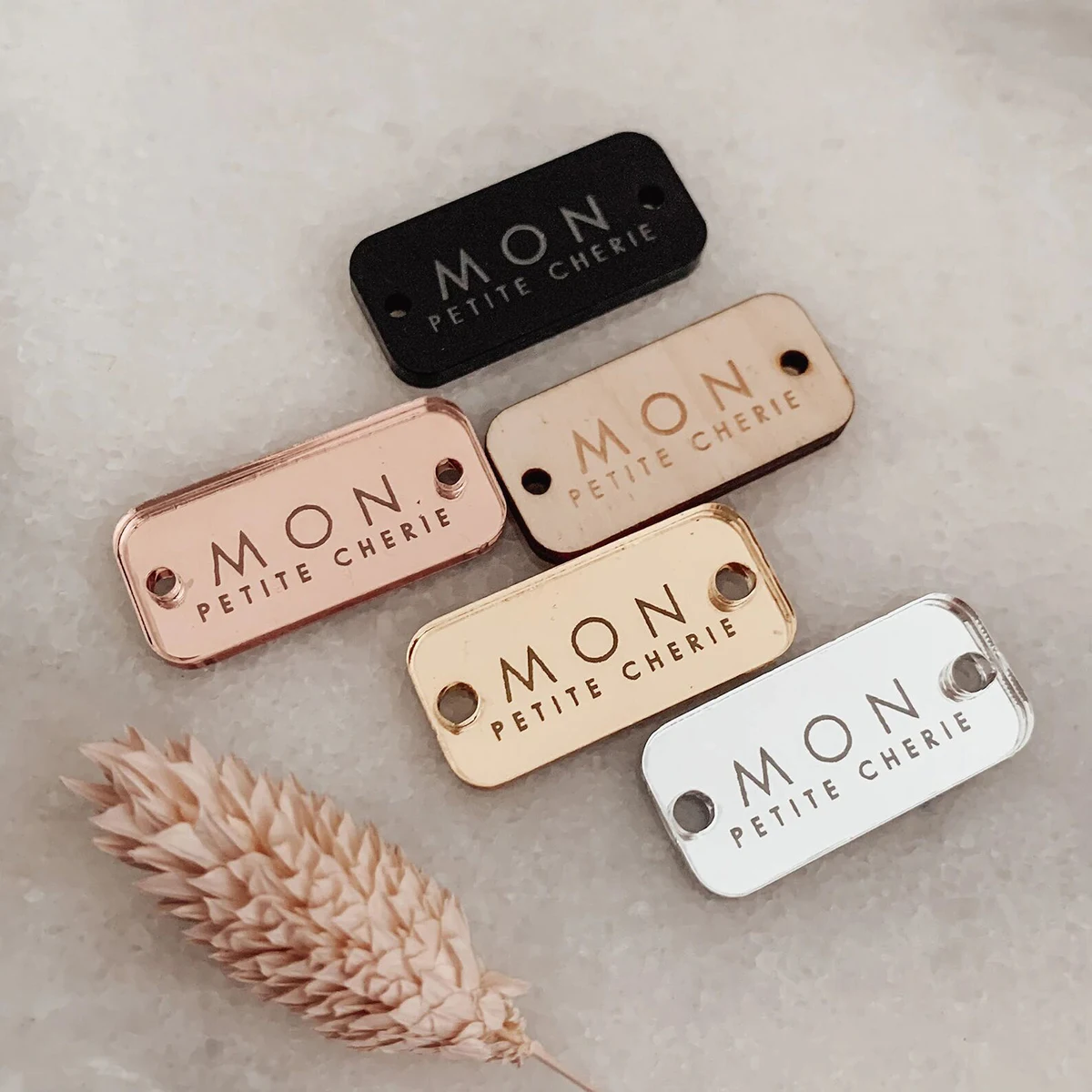 50 Pcs Personalised Button Tag for Crafters, Engraved Wood Buttons, Mirror or Acrylic Tags for Gifting, Product Labels, Handmade