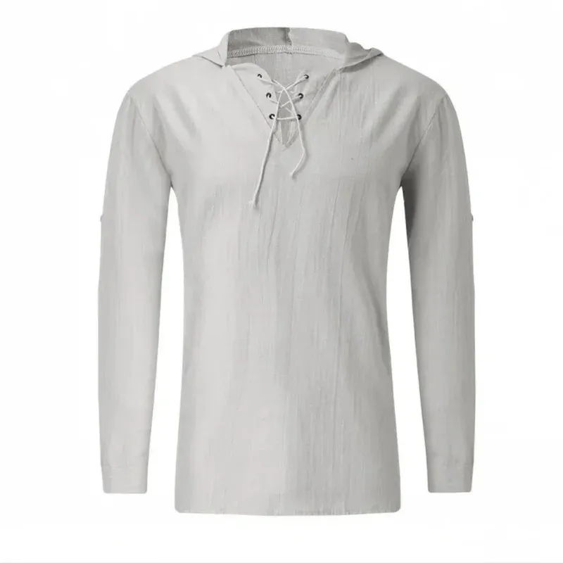 CyMpcos Men's Retro Medieval Pirate Cosplay Shirt Casual Vintage Shirt Hooded Linen Knight Túni Mp783