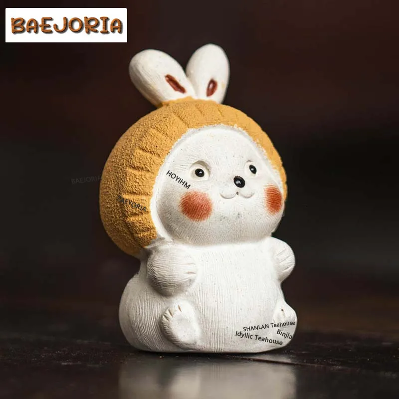 BAEJORIA Purple Clay Cute Twelve Zodiac Rabbits Tea Pet Traditional Lucky Model Tea Figurine Play Toys Tea Zisha Statue Craft
