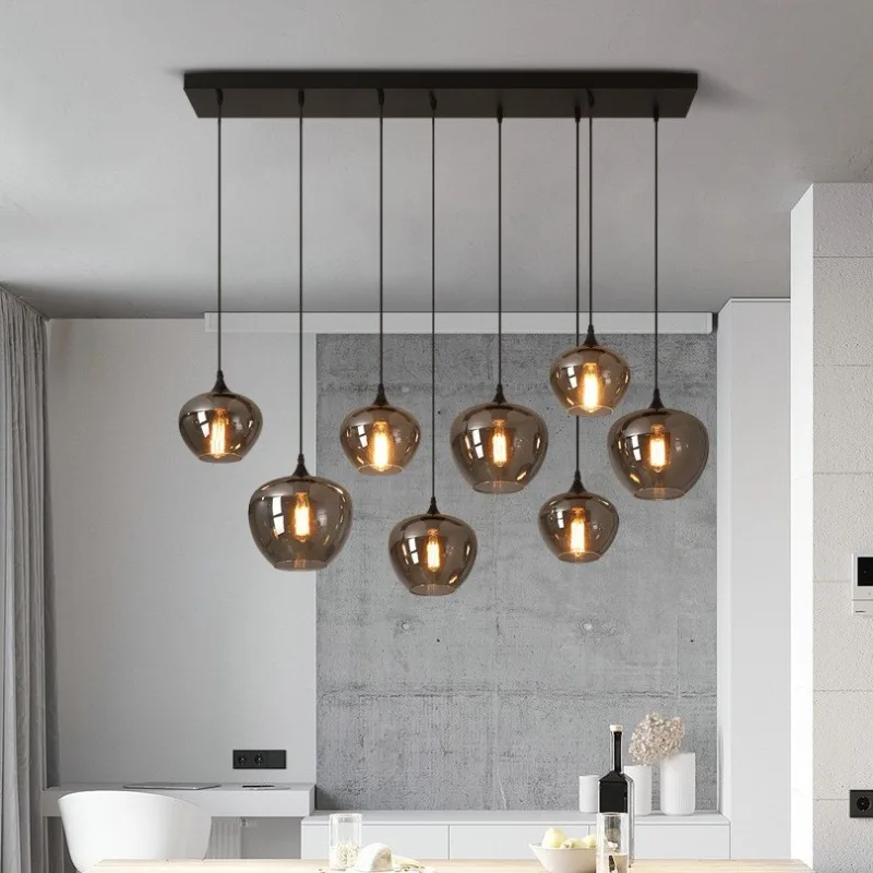 

Minimalism Stained Glass Designer LED Chandeliers Nordic Modern Hot Pot Restaurant Homestay Decoration Pendant Lamp E27 Bulb