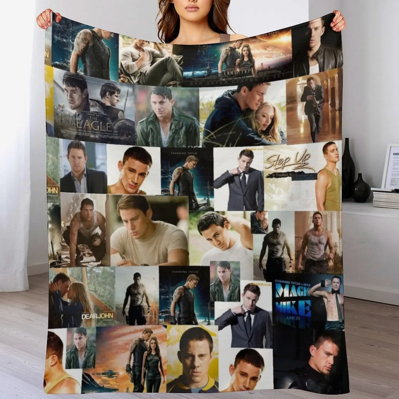 

Channing Tatum Seamless Squarish Photo Collage Throw Blanket Warm Comfortable Blanket for Office Napping