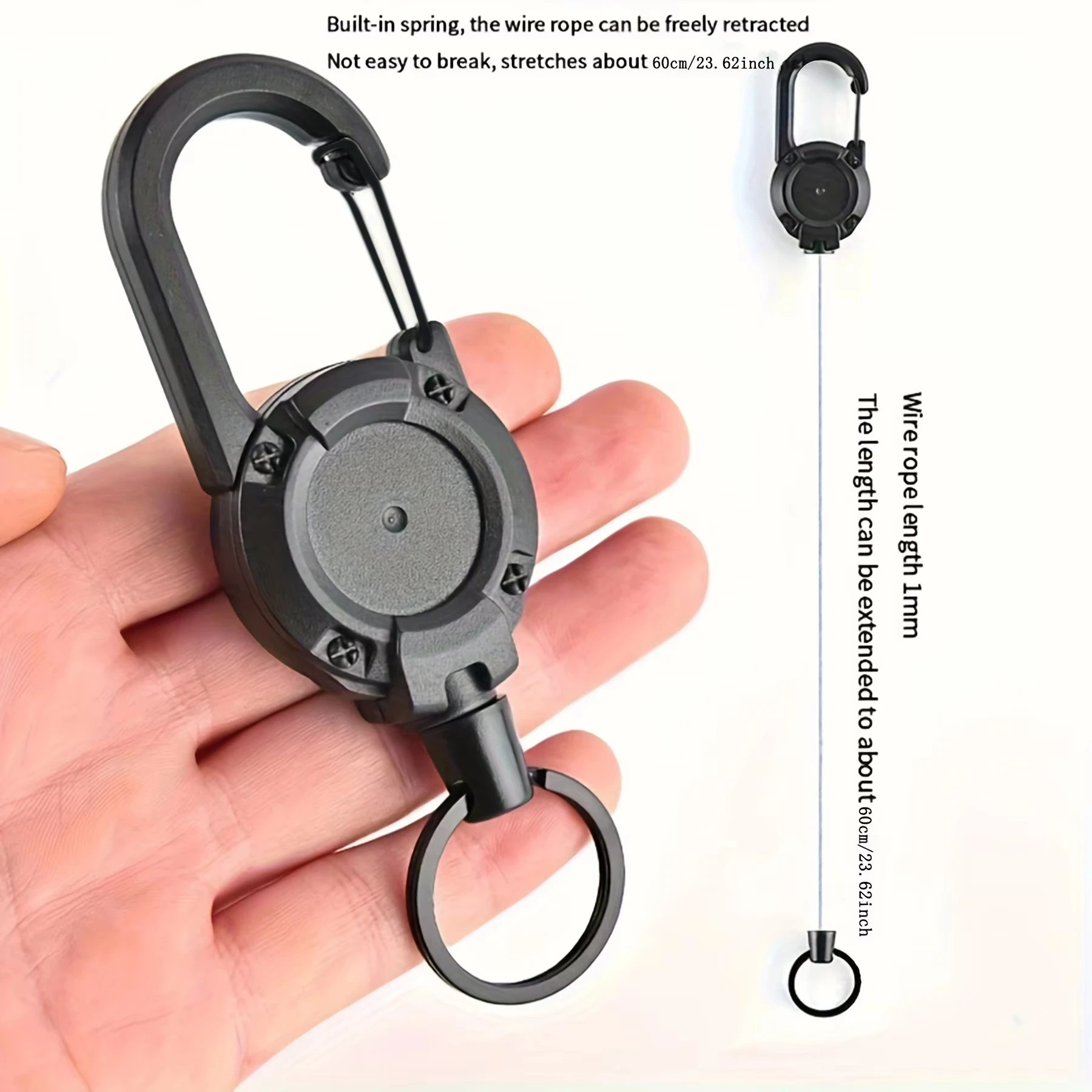 Outdoor Sporty Retractable Key Chain Tool - Heavy Duty Steel Wire Rope, Sturdy Carabiner Buckle & Spring Key Ring image 5