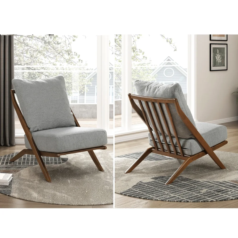 

Stylish Accent Chair Gray Chenille Upholstery Foam Cushion Solid Rubberwood Frame Brown Living Room Bedroom Furniture 1pc