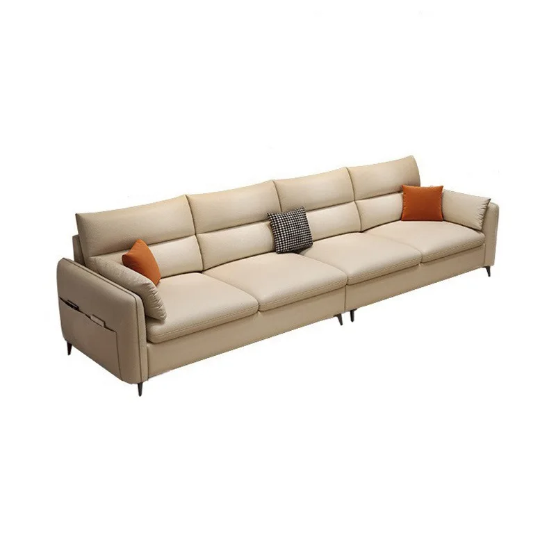 

High-footed Nordic technology cloth sofa, small apartment straight row modern simple cream style