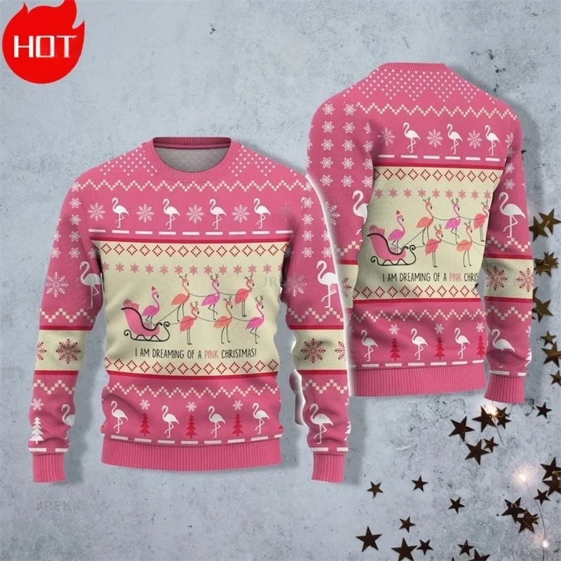 Feliz Navidad sudaderas con estampado 3D flamencos de Navidad gráficos jerseys de Navidad hombres ropa de calle divertida sudaderas de Navidad feas